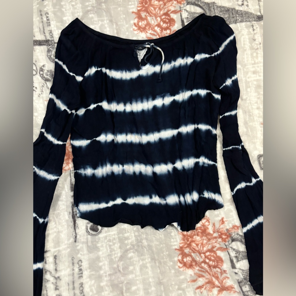 Girls T2Love Tie-Dye Navy + White Flare Long Sleeve